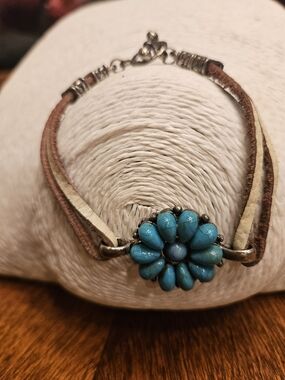 Turquoise Flower Leather Bracelet - Women Jewelry